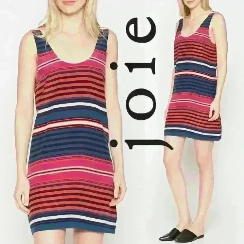 Joie "Dawna" Striped Silk Tank Mini Dress